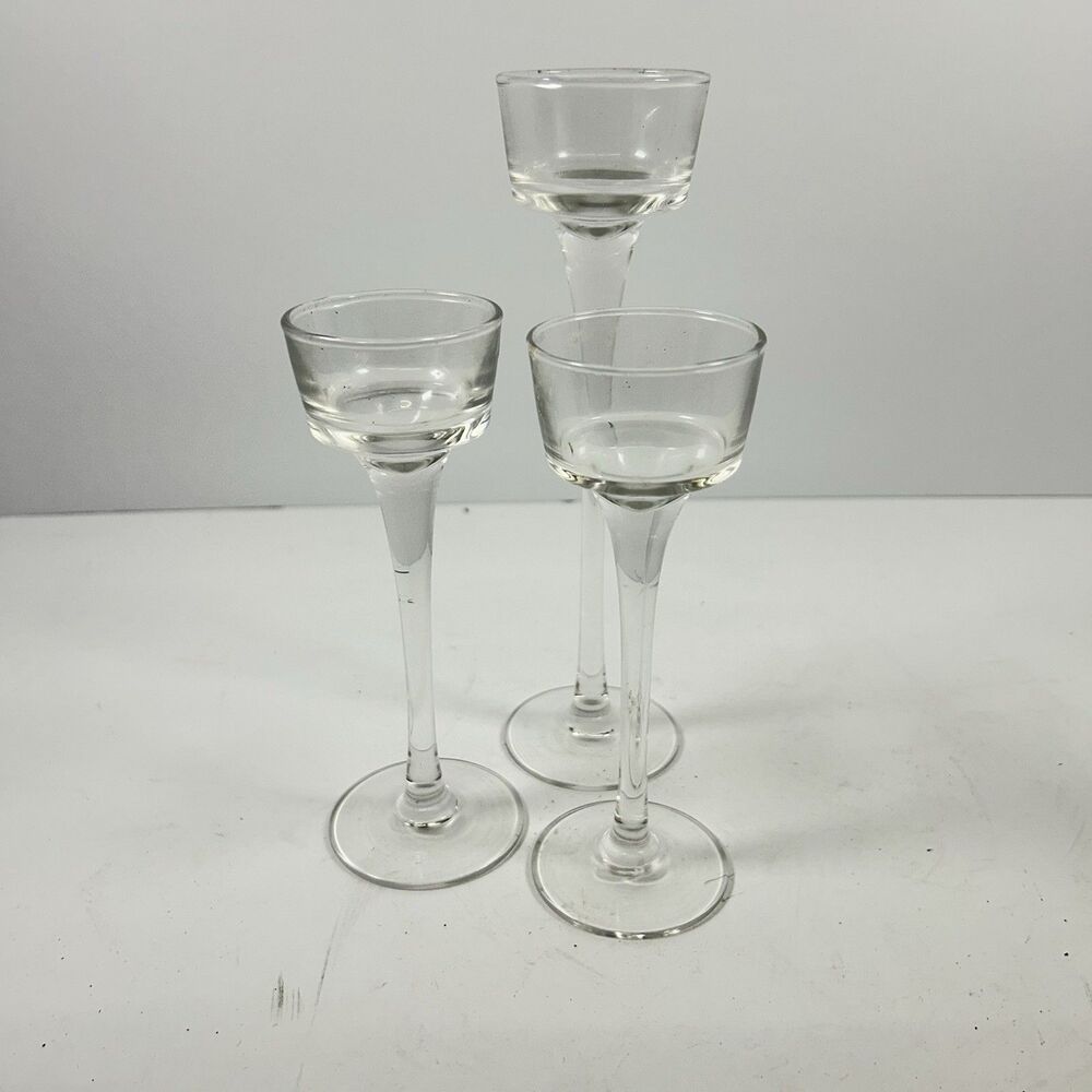 Vintage Clear Glass Long Stem Votive Tealight Candle Holder Trio Tiered Set 3
